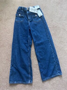 H&M Blue Wide Leg Denim Pants with Front Patch Pockets